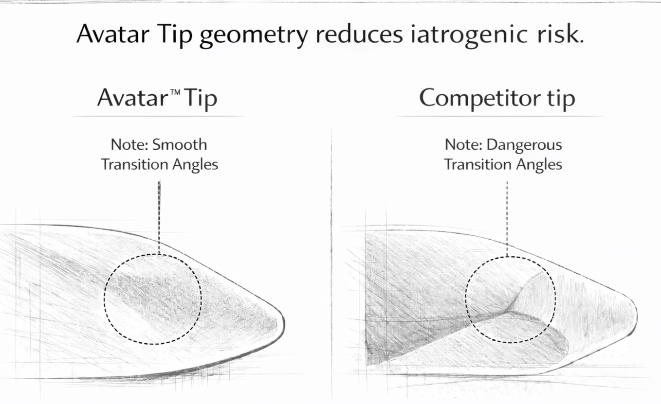 Avatar Tip compared with a sharper competitor tip profile