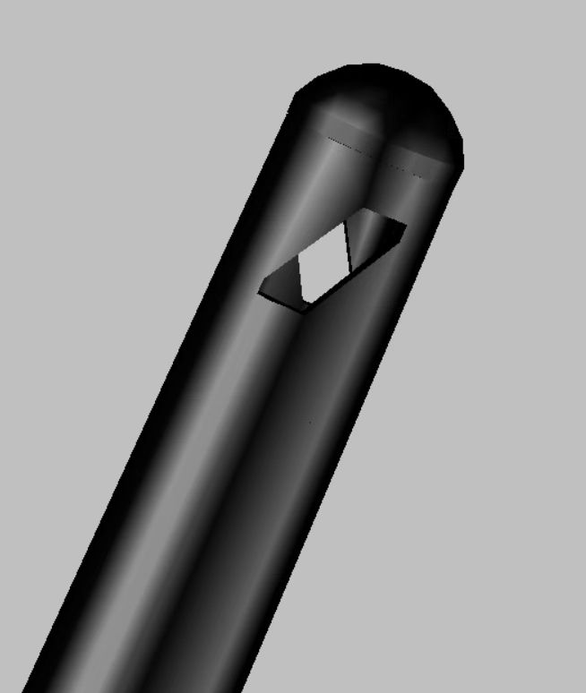 CAD rendering of closed-end lateral outlet irrigation needle tip concept
