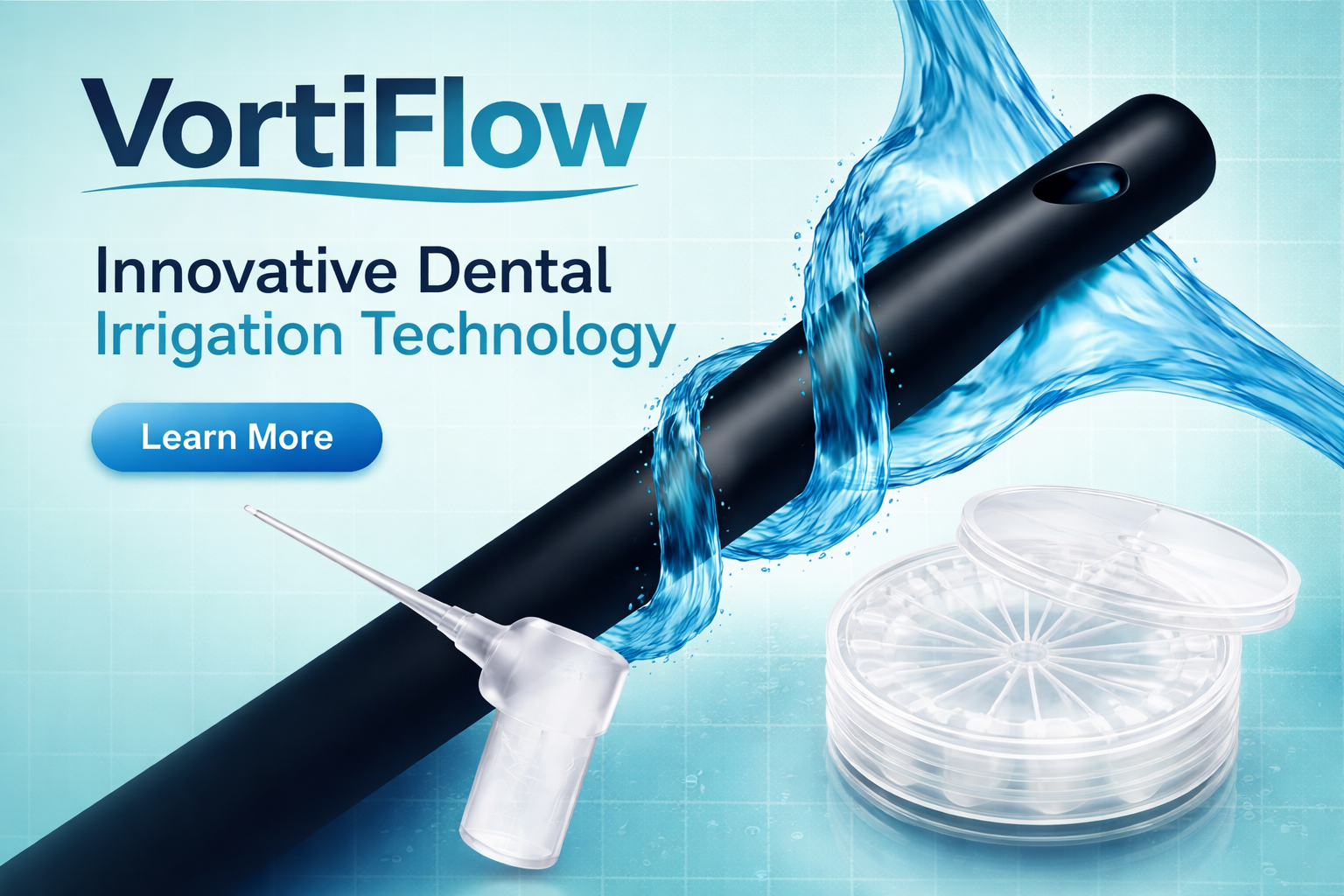 VortiFlow water-flow marketing image showing the irrigation concept with fluid movement